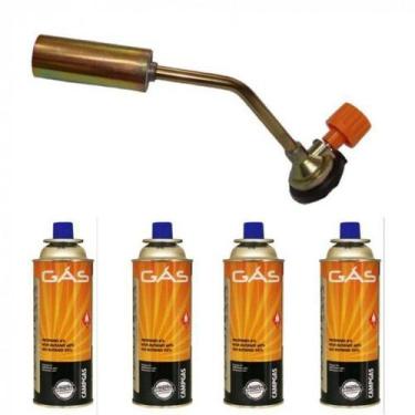 Imagem de Kit Maçarico Portátil GT-49 Manual Regulagem de Chama + 4 Latas Refil 