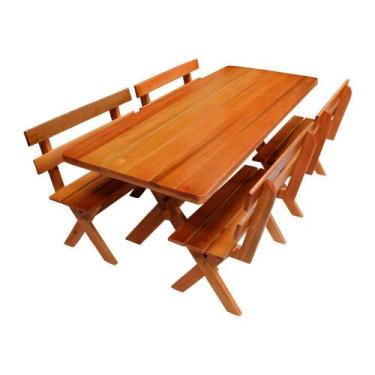 Imagem de Conjunto Mesa Rústica 2m e 4 Bancos Madeira Maciça Eucalipto - Mesas P