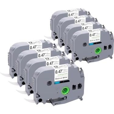 Imagem de Refil para etiquetadora 1,27 cm preto sobre branco compatível com fita adesiva Brother P-Touch TZe TZ 12 mm 0,47 branco laminado, para impressora PT PTD410 PTD210 D210 D220 H110 D410 P710BT, pacote