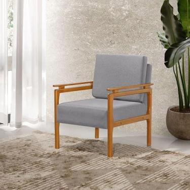 Imagem de Poltrona Yasmin Linho Estofada Pés Madeira Maciça Resistente (Linho Cinza)