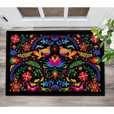 Imagem de Tapete de porta com tema de talavera mexicana, tapete de entrada interior, decoração mexicana, tapete de entrada preto, antiderrapante, 5 x 7 cm, lavável, tapete de área pequena para entrada, cozinha