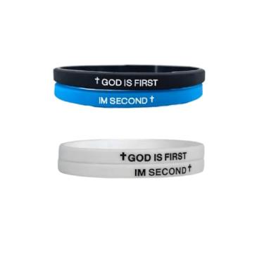 Imagem de DATOA Pulseira God is First IM Second para mulheres, homens, versículos bíblicos, cruz, pulseira de silicone, religião, fé, acessórios, 7, Silicone, Sem Pedra Preciosa