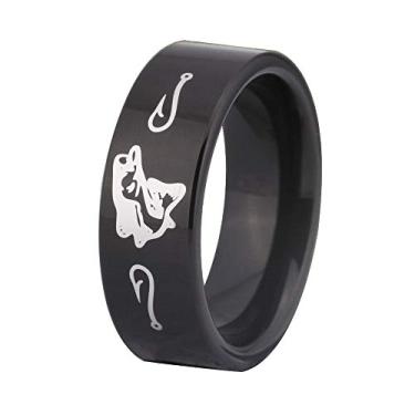 Imagem de Aliança de casamento de tungstênio preto com gravação personalizada GRÁTIS anel de pesca anel de pesca anel de pesca anel de caça anel de caça, Metal