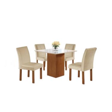 Imagem de Conjunto Mesa de Jantar Dakota 90x90 Tampo de Vidro com 4 Cadeiras Napoles - Cel Móveis - TEC 169