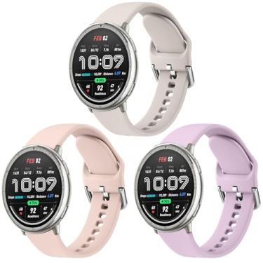Imagem de Pacote com 3 pulseiras de silicone para Amazfit Active 2/Active/GTR Mini/GTS 4 Mini/GTS 4/GTS 3/GTS 2e/GTS 2 Mini/GTS 2/GTS, pulseiras esportivas de substituição macias de 20 mm para Amazfit Bip U Pro