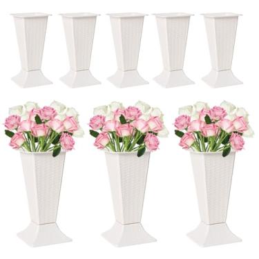 Imagem de Ninehaoou 8 baldes de flores de 25 cm de altura, baldes florais de plástico com base ajustável, vasos quadrados para centros de mesa, suporte decorativo de buquê de flores para decoração de mesa de