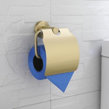 Imagem de Conjunto de banheiro dourado escovado - Toalheiro de parede com suporte para papel higiênico - Acessórios de aço inoxidável, capa para porta-papel