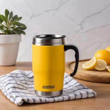 Imagem de Caneca Térmica Parede Dupla em Aço Inox Amarela 700ml com Tampa Hermética - Estilo Esportivo