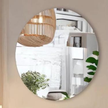 Imagem de Espelho Decorativo Redondo Lapidado Parede Banheiro Sala Quarto 60cm + AUTO COLANTE(60x60cm)
