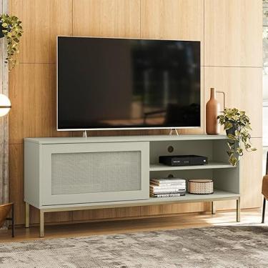 Imagem de Rack para Sala de Estar Tv 55 Polegadas Palha Buriti - Off White Acetinado