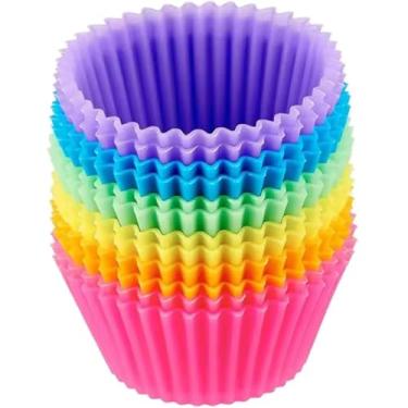 Imagem de Kit com 12 Forminhas de Silicone para Cupcake Reutilizáveis Cores Sortidas Antiaderentes para Forno