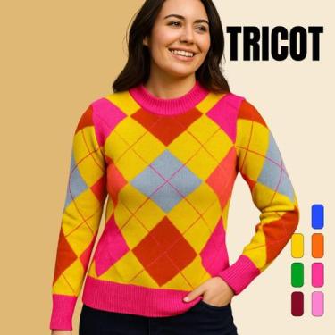 Imagem de Blusa Tricot Manga Longa Estampa Argyle - Vitrine Collection, Laranja,