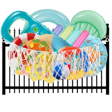 Imagem de Amotpo Bolsa de armazenamento de piscina, malha organizadora ajustável para pendurar na piscina e cerca, flutuadores dobráveis para piscina ao ar livre, armazenamento para boias, brinquedos infláveis