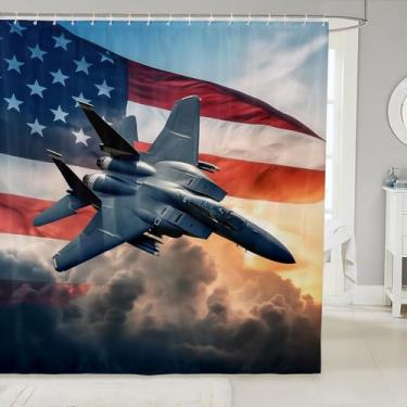 Imagem de Castle Fairy Cortina de banho de aviões de caça, para meninos e meninas, cortina de banheiro para crianças, meninos, tecido impermeável avião militar 3D com ganchos para barracas, 182 cm L x 192 cm C