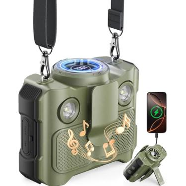 Imagem de BLAVOR Ventilador de cintura portátil, ventilador recarregável de 5 velocidades com alto-falante Bluetooth e lanterna, tempo de execução de 40H, fluxo de ar forte de 16000 RPM, ventiladores pessoais