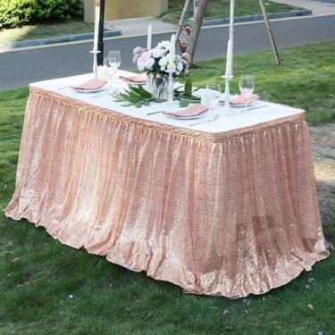 Imagem de Saia de mesa com lantejoulas vermelhas, retangular, quadrada, redonda, brilhante, toalha de mesa para festa de casamento, jantar, chá de bebê, decoração, 1 peça, ouro rosa, 70x250 cm