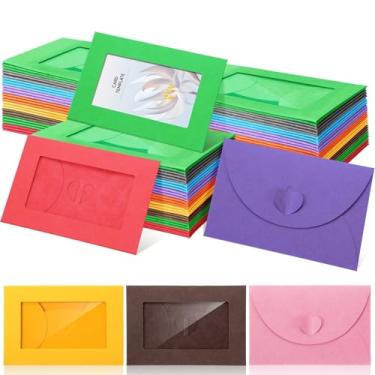 Imagem de Uiifan Envelopes de cartão de presente com janela de 10 x 7 cm, porta-cartões de presente, mangas vazias com fecho para convites de férias (coloridos)
