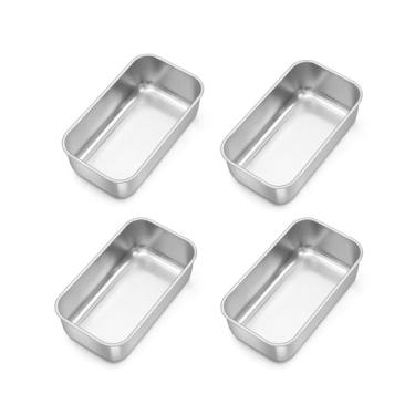 Imagem de TeamFar Mini forma de pão, 4 formas de aço inoxidável para assar pão, forma de pão de 16 x 8 cm para pão caseiro, bolo de carne, bolo e brownies, não tóxica, pode ir ao forno e à máquina de lavar