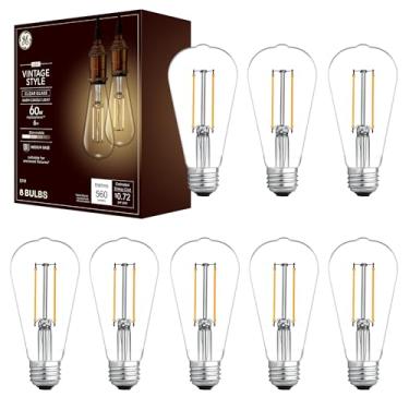 Imagem de GE Lâmpadas Led Estilo Vintage Ge, Vidro Transparente Edison St19, Luz Quente De Vela, Substituição 60 Watts Com Eficiência Energética E Regulável, Vida Útil 15.000 Horas, Pacote 8
