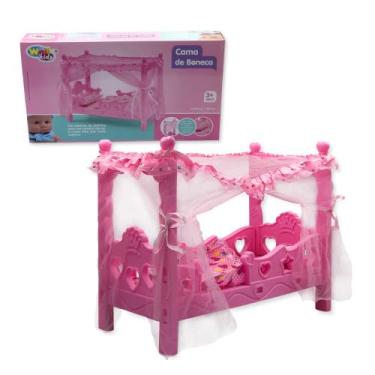 Imagem de Berço de Boneca Rosa com Mosquiteiro, 35,5 x 19 x 30 cm, Plástico
