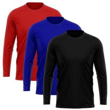 Imagem de Kit 3 Camisetas Masculinas Manga Longa Poliamida Proteção Solar UV-Masculino