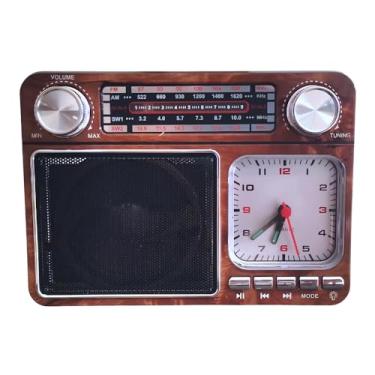 Imagem de Rádio Portátil 135 com Bluetooth V5.0 Entrada USB Cartão SD AM FM Bateria Interna Lanterna Embutida e Alça de Mão (Marrom)