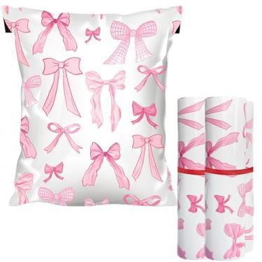 Imagem de 200 peças de envelopes de poliéster com laço rosa, 25 x 33 cm, à prova d 'água, autoadesivo, sacos plásticos, resistentes a rasgos, embalagens fofas para pequenas empresas