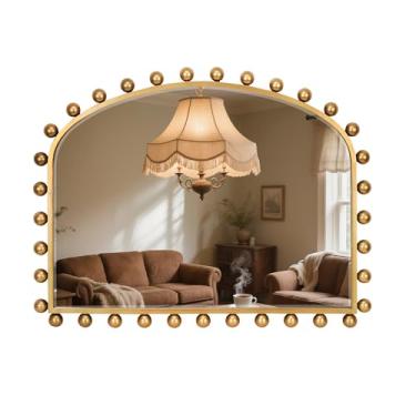 Imagem de CAVINHOME Espelho de banheiro arqueado largo vintage com vidro chanfrado e moldura esférica - 91 cm x 71 cm, espelhos decorativos de parede grandes ornamentados para quarto, sala de estar, entrada e
