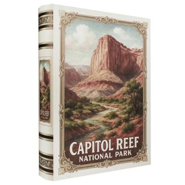 Imagem de XIAOAIKA Caixa de livro decorativa de madeira – Caixas de livros falsas vintage com design de parque nacional, armazenamento secreto com fecho magnético, capa de couro, perfeita para estante de livros