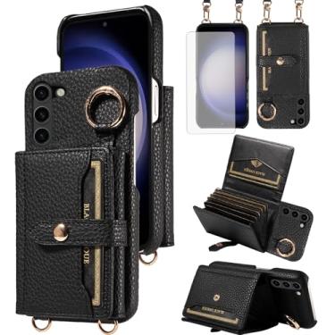 Imagem de Furiet Capa carteira para Samsung Galaxy S23 Plus S23+ 5G e tela de vidro temperado alça de ombro anel fivela flip órgão, suporte para cartão capa de telefone para S23plus 23S + S 23 23+ SM-S916U 16.8