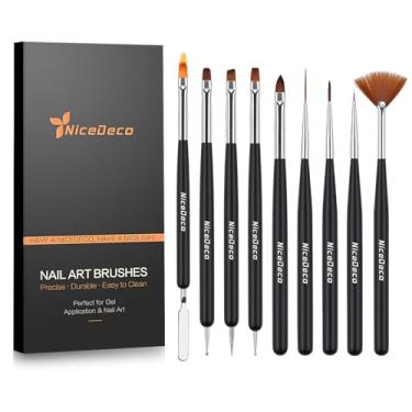 Imagem de Nicedeco Pincéis de arte de unhas, 9 peças, ferramenta de pontilhamento de unhas de ponta dupla, esmalte de gel, pincel de design para desenho de unhas e pintura de unhas, conjunto de design de