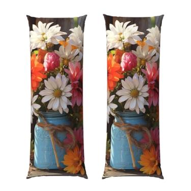 Imagem de Capa de travesseiro corporal com zíper oculto, fronha longa de microfibra macia e respirável para travesseiro corporal, capa de travesseiro de primavera com flores frescas de fazenda para dormir