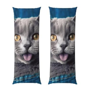 Imagem de Capa de travesseiro corporal com zíper oculto, fronha longa de microfibra macia e respirável para travesseiro corporal, capa de travesseiro de língua para fora de gato azul para dormir presente para