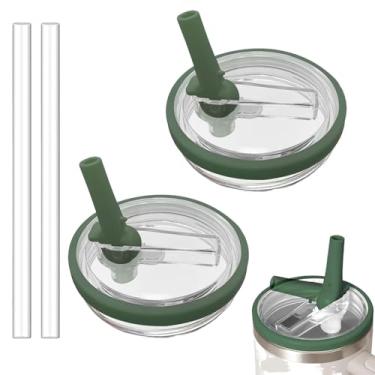 Imagem de Tianhengyi Tampa de copo de substituição de 850 g para Stanley Quencher, pacote com 2 tampas de canudo à prova de vazamento compatíveis com acessórios Stanley Cup, verde exército