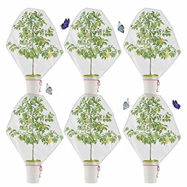 Imagem de Capa de rede de barreira de pássaros com cordão ajustável, 6 peças, capa protetora de plantas de jardim de 102 x 70 cm, bolsa de rede para insetos e pássaros, para proteção ao ar livre, vegetais