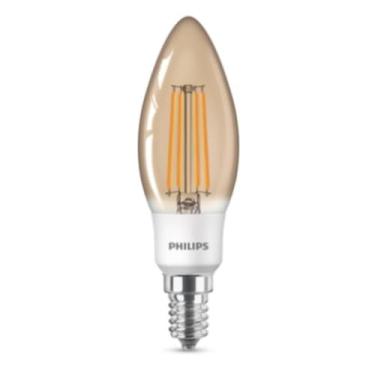 Imagem de Lâmpada Led Philips Filamento 2.7W bivolt (100-240V) bulbo vela base E14 com soquete extra E27