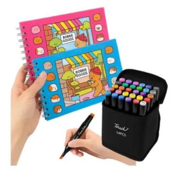 Imagem de Kit Livrinho De Colorir Pintura + 24 Canetinhas Ponta Dupla Marcadoras