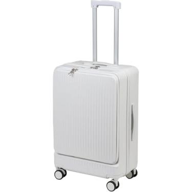 Imagem de Mala De Mão 24 Ih Com Rodas Trava Embutida Mala De Mão, Mala Rígida Aberta Frontal Com Porta-copos E Porta De Carregamento Usb Tipo-c & Suporte Para Telefone Para Viagem Mulher Homens, White