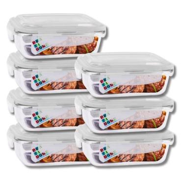 Imagem de Kit 7 Potes Hermetico Vidro 1040ml Marmita Tampa 4 Travas - Pra casa