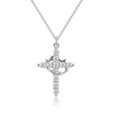 Imagem de IHOKIT Colar de cruz para mulheres, banhado a cobre, prata, zircônia, cruz, fé, pingente, colar, joia simples, presente para esposa, namorada, mãe (prata), 15 inches, Ouro, Quartzo