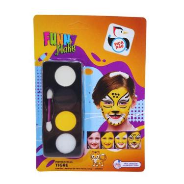 Imagem de Kit Pintura Facial Tigre Funny Make Pica Pau Branco Preto Amarelo - Pi