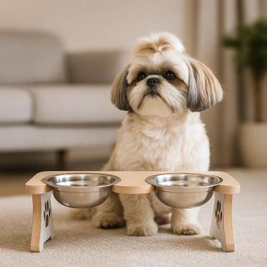 Imagem de Comedouro elevado para gatos com tigela inox - Mestre Pet, DUPLO