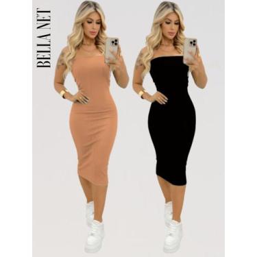 Imagem de KIT 2 Vestidos Coladinho Tubinho Sem Alças Bandeau Anarruga Premium Pa