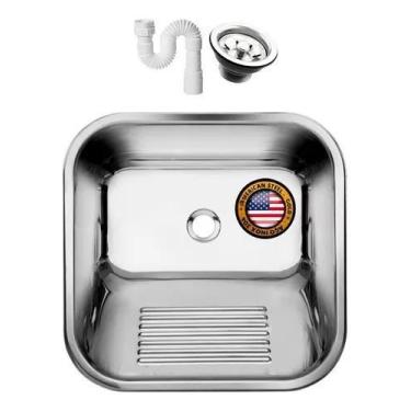 Imagem de Tanque Inox 40x34 - Sobrepor E Embutir + Válvula As inox 304