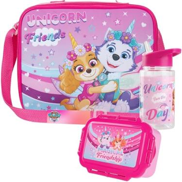 Imagem de Get Trend Conjunto infantil de garrafa de água da Patrulha Canina, Lancheira, Lancheira, 3 peças, isolada, para escola, viagem, presentes para crianças (Patrulha Canina Rosa)
