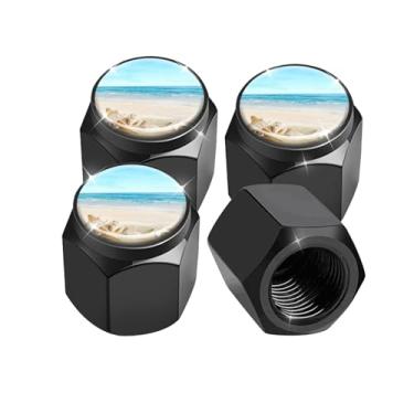 Imagem de Pacote com 4 tampas de haste de válvula de pneu, tampas de haste de roda de carro, tampas de válvula de ar de alumínio, ajuste universal para carros, SUVs, caminhões, bicicletas e motocicletas (praia)