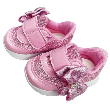 Imagem de Calçados Tenis Sapato Infantil Para Bebe Menina Sapatinho Rosa Com Laço Glitter (Rosa, BR, Bebê, Numérico, 17)
