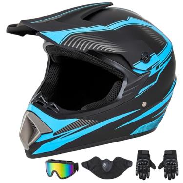 Imagem de CARTMAN Capacetes de motocicleta para adultos, motocross, quadriciclo, offroad, offroad, capacete de motocicleta, aprovado pelo DOT, preto fosco e azul, adulto-M