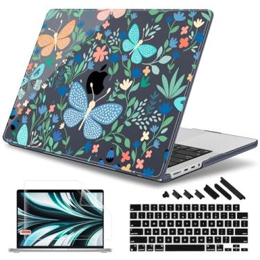 Imagem de May Chen Capa para M4 MacBook Pro de 14 polegadas A3112 A3401 Max A3185, M3 A2918 A2992, M2 A2779 M1 A2442, 2024 2023 2022 versão 2021, capa rígida de plástico com teclado Capa, borboletas e Flores