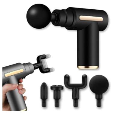 Imagem de Pistola de Massagem Muscular Portátil, Preta, 6 Níveis de Intensidade, 4 Cabeças Intercambiáveis, Recarregável USB, Silenciosa, para Alívio Muscular